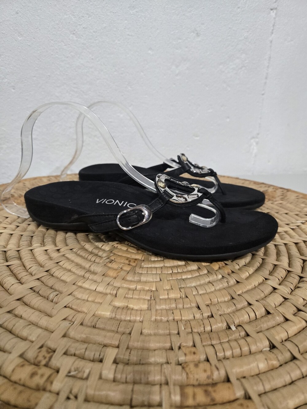 Vionic Black Silver Medallion Sandals